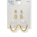 Gold-Tone Trio Earring Set – 3-Piece Stud & Hoop Collection
