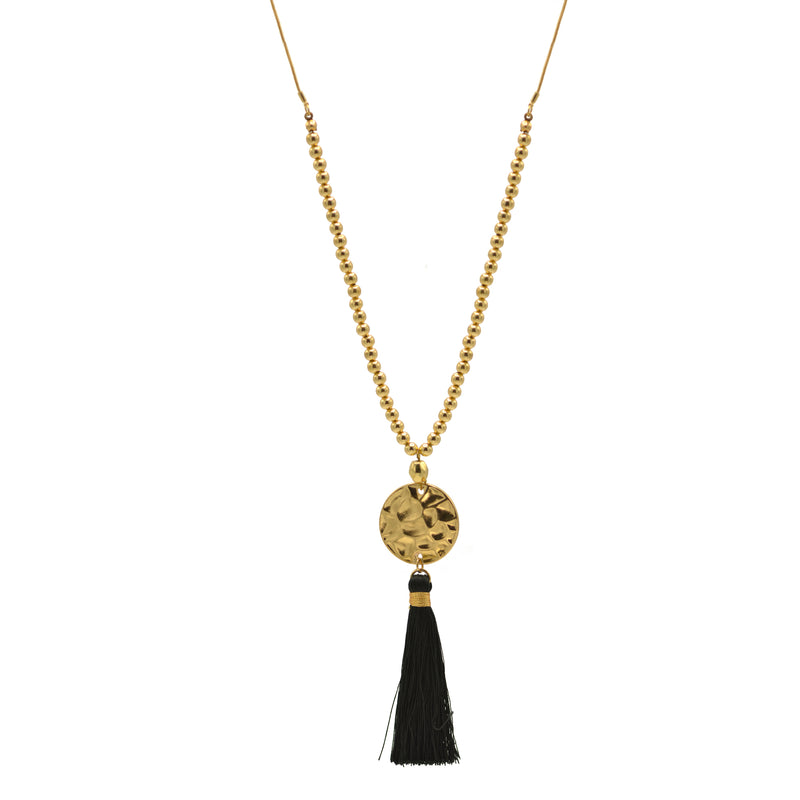 Gold Bead Long Adjustable Chain with Black Thread Tassel Necklace A Fusion of Tradition and Modern Elegance