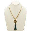 Gold Bead Long Adjustable Chain with Teal Thread Tassel Necklace A Fusion of Tradition and Modern Elegance