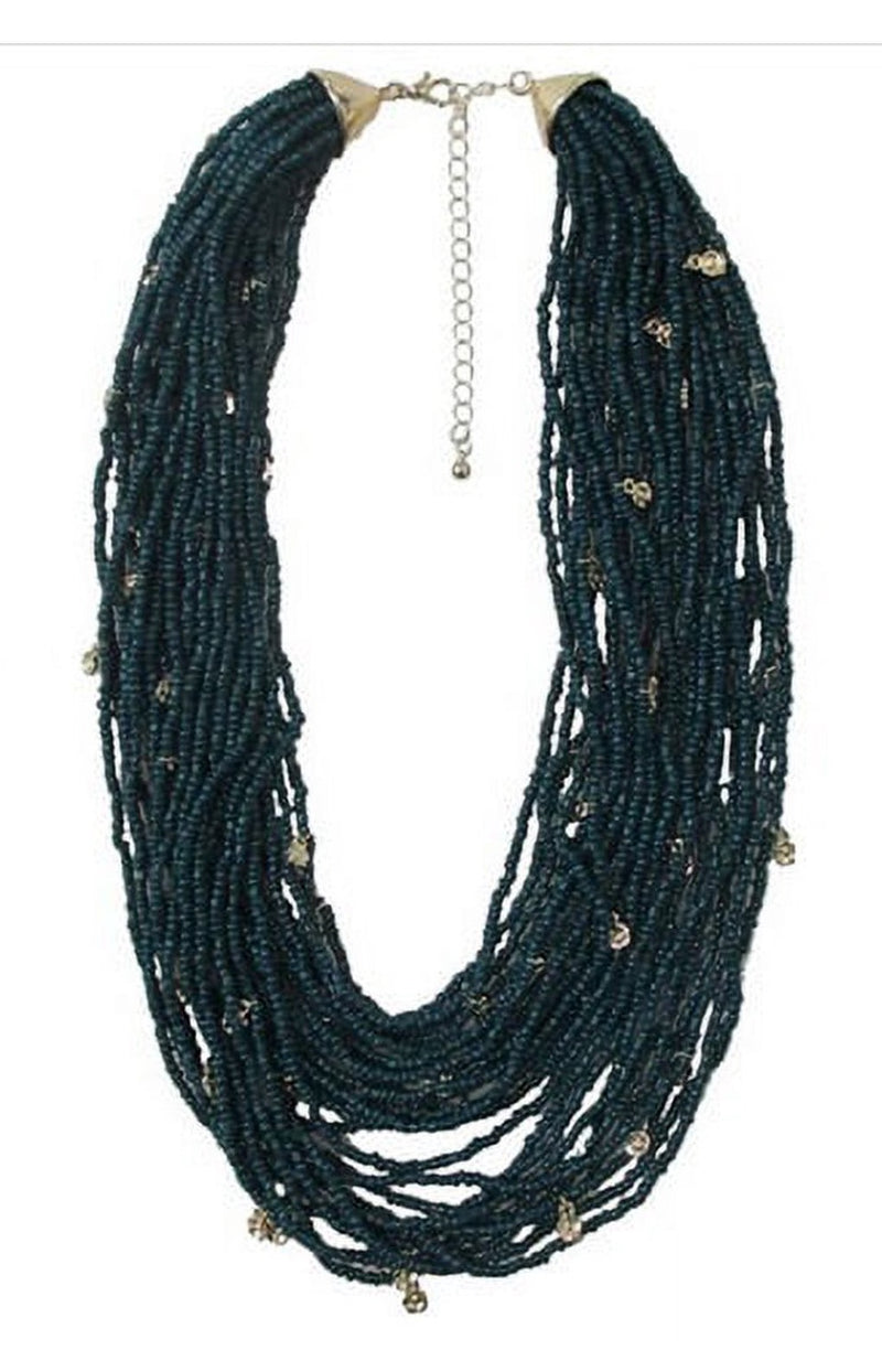 Teal Glass Seed beads multi layered necklace