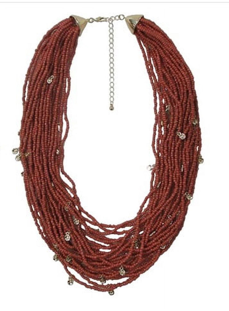 Coral Glass Seed beads multi layered necklace