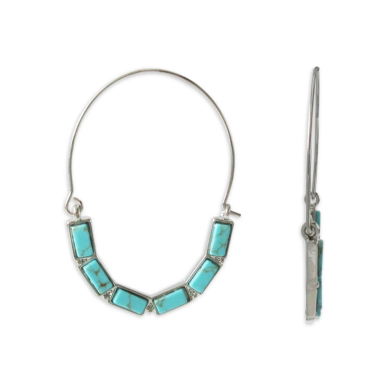 Silver Turquoise Sky Teardrop Stone Hoop Earring