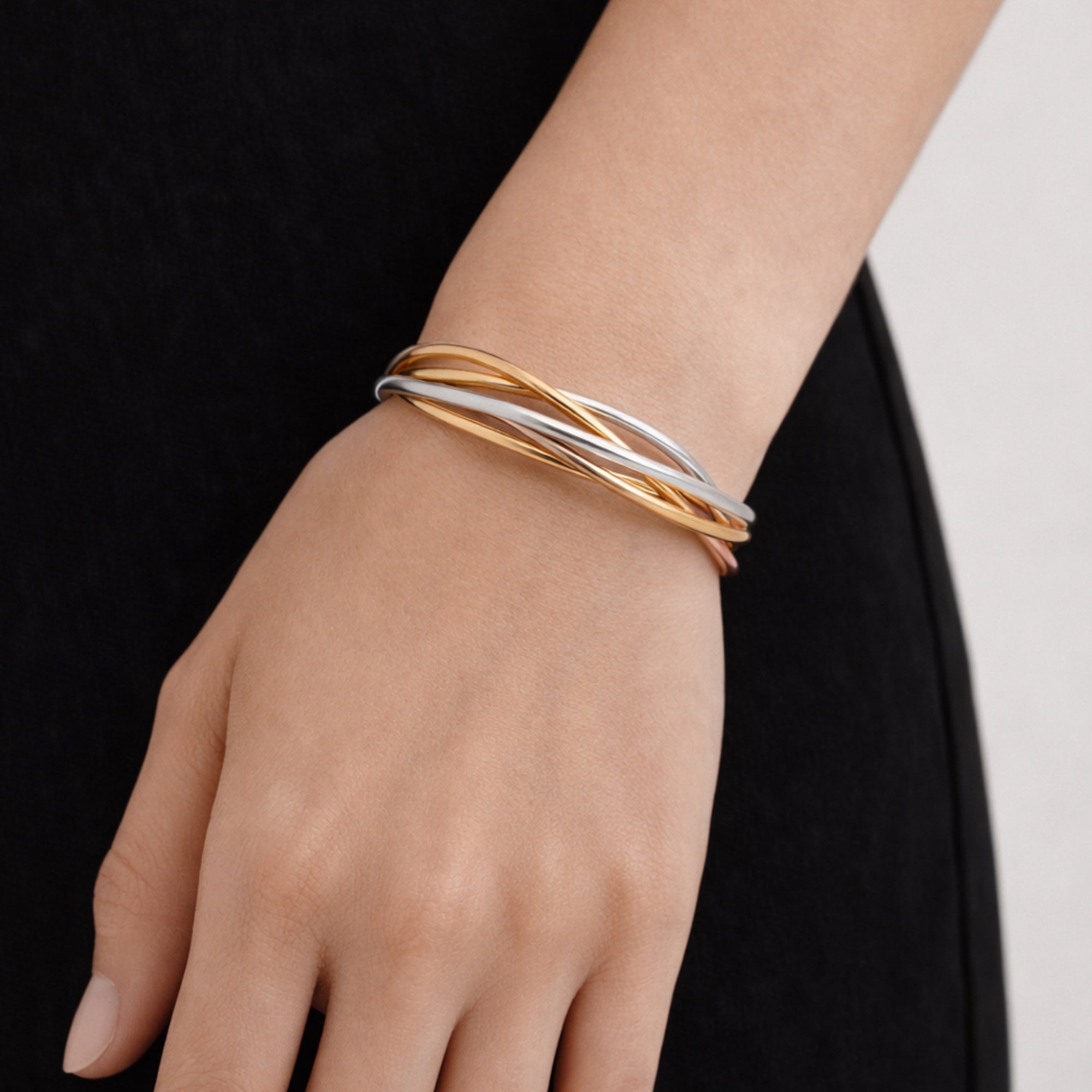 Two-Tone Interlocking Rolling Ring Set – Gold & Silver Mixed Metal#GFB