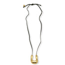 30" Modern Sculptural Gold-Tone U-Pendant Necklace – Adjustable Black Faux Leather Cord Statement Jewelry