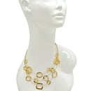 Elegant Gold-Tone Geometric Multi-Layer Necklace – 18"
