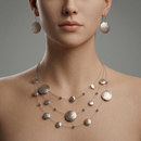 Silver Tone 3 row wire with round disc necklace and earrings set