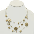 Gold 3row Gold wire with hammered round disc nk and eargs set