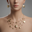Gold 3row Gold wire with hammered round disc nk and eargs set