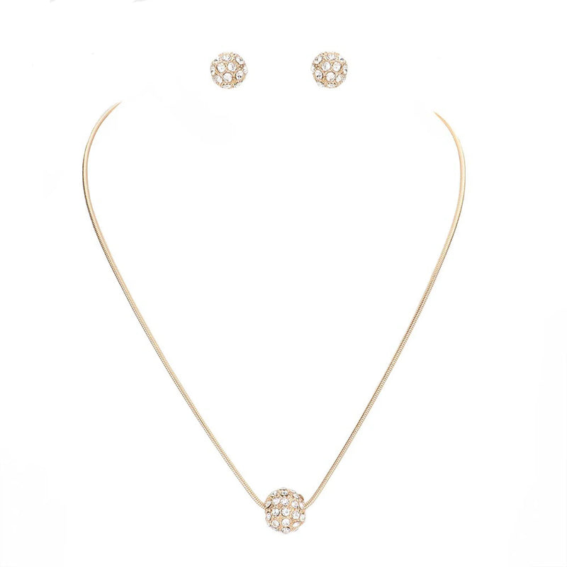 Gold Pave Crystal Ball Pendant Necklace And Earrings Set