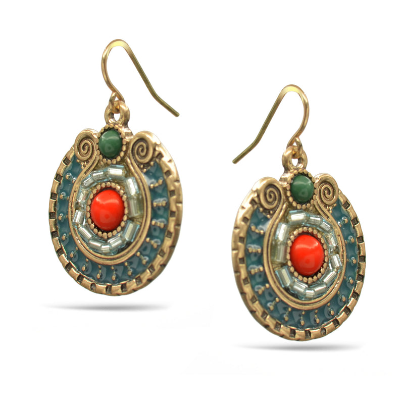 GOLD MULTI COLOR BLUE AND GREEN CARNELIAN EARRINGS
