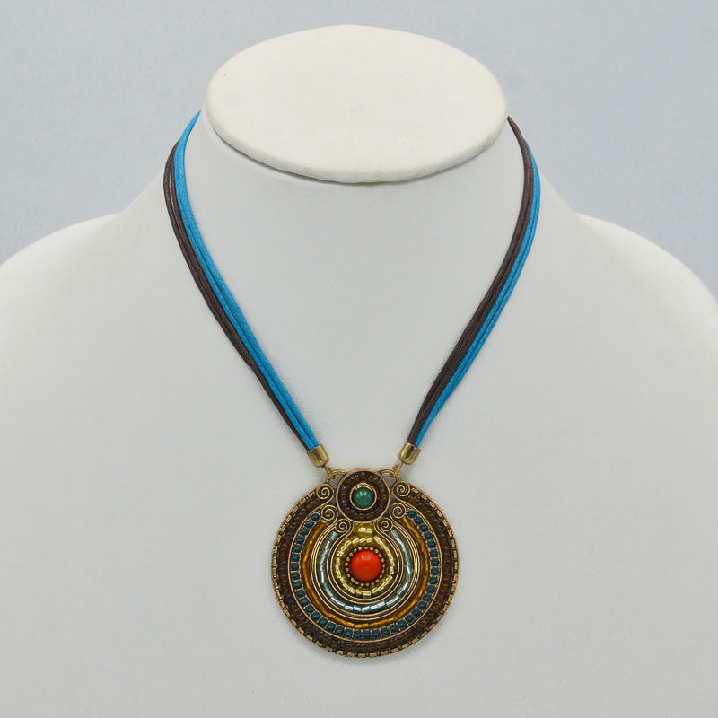 Gold Tribal Fashion Eye Round Color Beads & Enamel Necklace