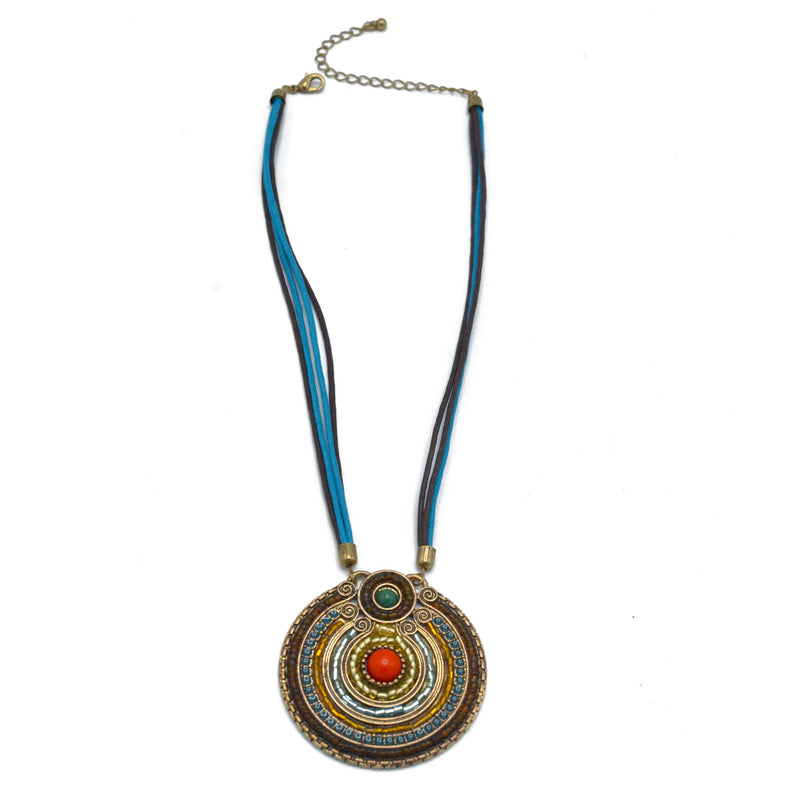 Gold Tribal Fashion Eye Round Color Beads & Enamel Necklace