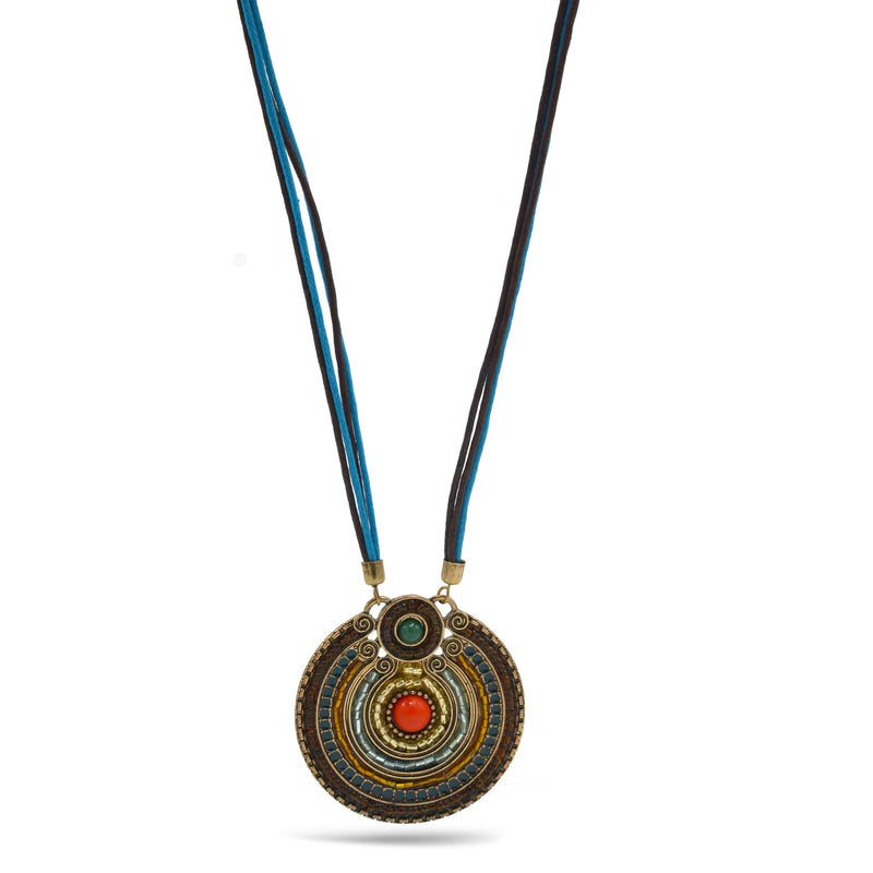 Gold Tribal Fashion Eye Round Color Beads & Enamel Necklace