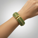 Vintage Style Gold Cuff Bracelet with Turquoise Beads & Crystal Accents – Statement Hinged Bangle