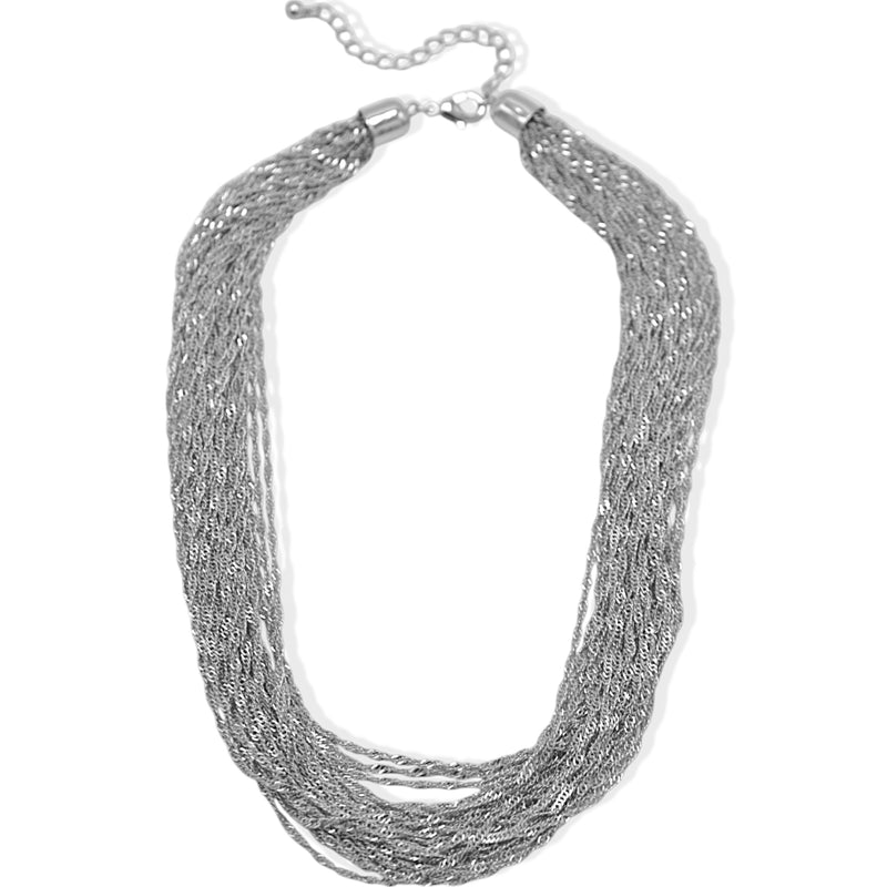 Rhodium Multi-layer Link chain necklace