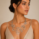 Silver Multi-Layer Geometric Necklace – 18" Statement Chain