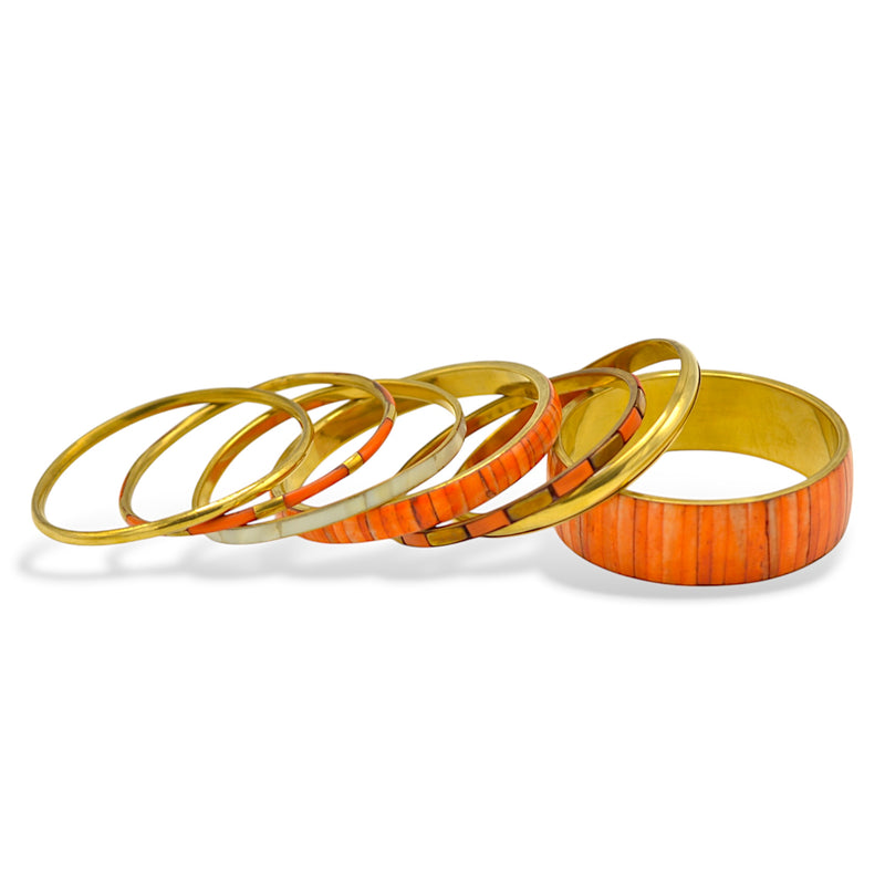 Orange Natural Bone with Mother of Pearl 7-Piece Bangle Set