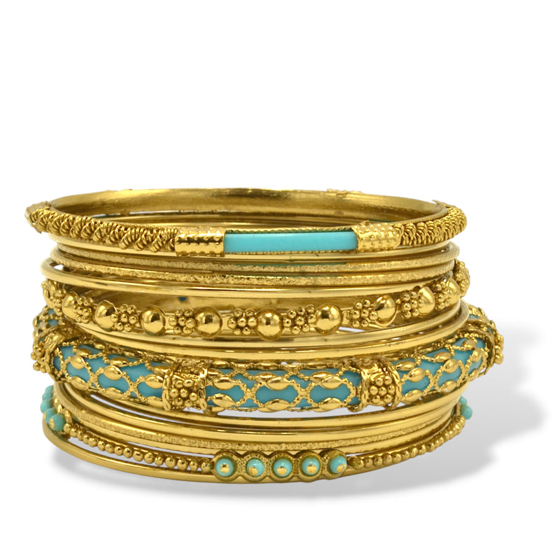 Gold Turquoise 13-Piece Bangle Bracelet Set – Classic Stacked Bangles For Women