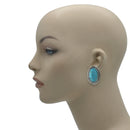 Silver Oxidize Oval Shaped Turquoise Clip-On Earrings