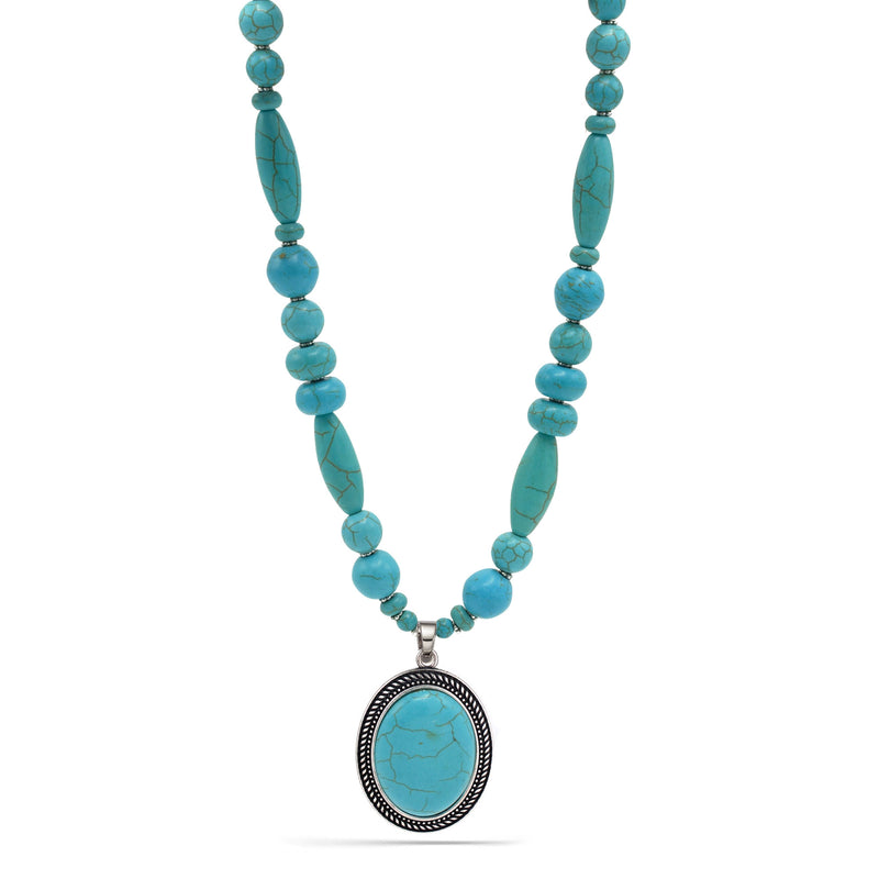 SILVER  OX TURQUOISE OVAL SHAPE PENDANT NECKLACE