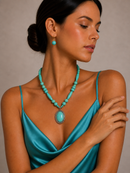 Turquoise Beaded Statement Pendant Necklace – 24" + 3" Extender