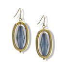 Gold Oval and Blue faceted Drop Earrings 2"