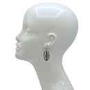 Gold Oval and Blue faceted Drop Earrings 2"