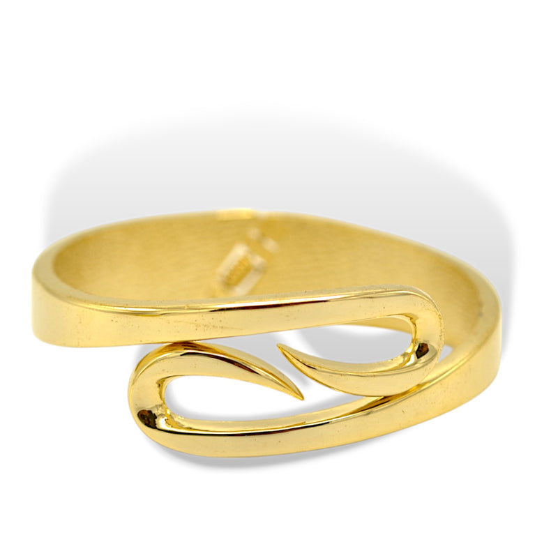 Gold Polished Abstract Swirl Cuff Bracelet – Bold Open Design Hinge Bangle