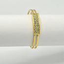 Gold-Tone Double Wire Bangle Bracelet with Crystal Bar Accent – 2.7" Diameter