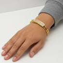 Gold-Tone Double Wire Bangle Bracelet with Crystal Bar Accent – 2.7" Diameter