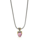 TWO TONE ROSE CRYSTAL PENDANT NECKLACE
