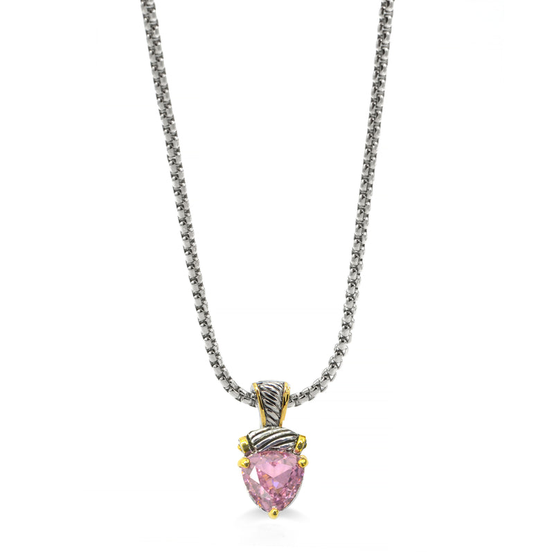 TWO TONE ROSE CRYSTAL PENDANT NECKLACE