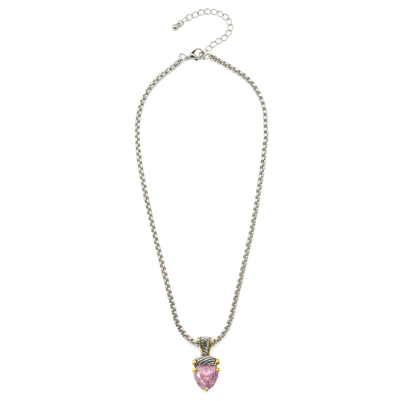 TWO TONE ROSE CRYSTAL PENDANT NECKLACE