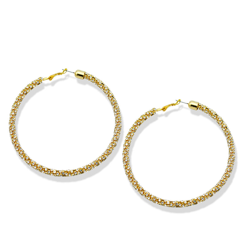Gold Rhinestone Wrapped Hoop Earrings – 3" Statement Hoops