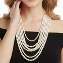 Gold Cream Pearl Multi-Row Layer Necklace