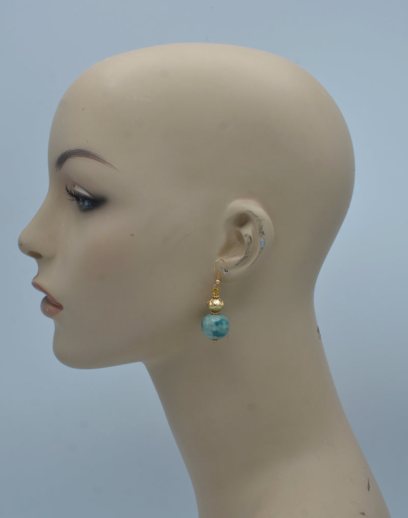 Turquoise Marble ceramic beads drop earrings