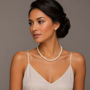 Gold 8Mm Cream Pearl Necklace And Earrings Set