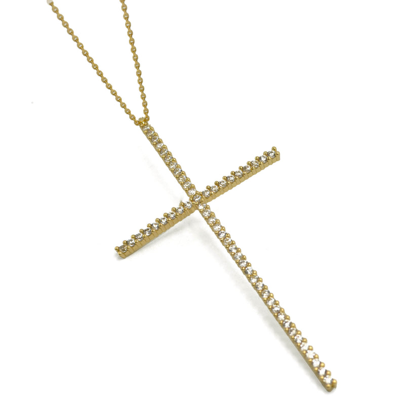 GOLD CRYSTAL CROSS PENDANT CHAIN NECKLACE