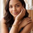 Women's Gold-Tone Double Chain Link Bracelet with Center Ring Motif | Chunky Circle Connector Statement Bracelet | Fashion Jewelry