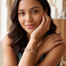 SILVER RECTANGLE LINK CHAIN AND RORUND TWO ROW BRACELETWomen's SWomen's Silver-Tone Double Chain Link Bracelet with Center Ring Motif | Chunky Circle Connector Statement Bracelet | Fashion Jewelry