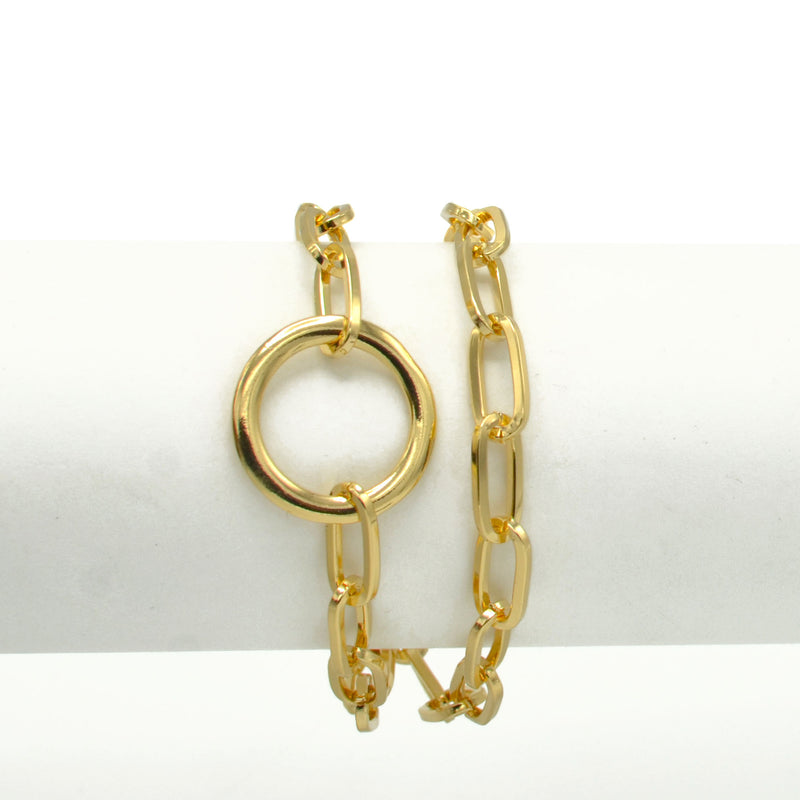 GOLD RECTANGLE LINK CHAIN AND RORUND TWO ROW BRACELET