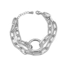 SILVER RECTANGLE LINK CHAIN AND RORUND TWO ROW BRACELET