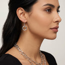 Tazza Women's Silver-Tone Layered Paperclip Chain Necklace & Earring Set | Chunky Double Chain Circle Ring Pendant Jewelry Set