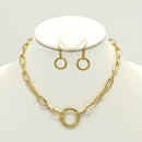 Tazza Women's Gold-Tone Paperclip Chain Collar Necklace & Earring Set | Chunky Circle Ring Pendant Jewelry Set | Fashion Costume Jewelry