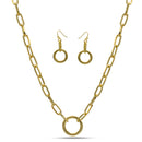 Tazza Women's Gold-Tone Paperclip Chain Collar Necklace & Earring Set | Chunky Circle Ring Pendant Jewelry Set | Fashion Costume Jewelry