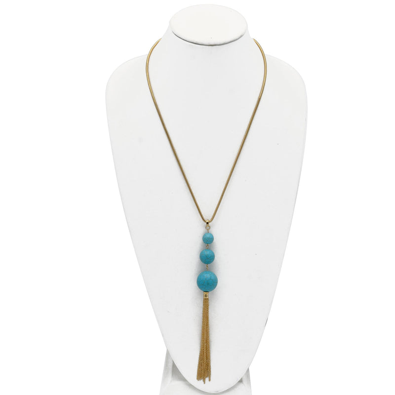 GOLD TURQUOISE LONG TASSEL NECKLACE