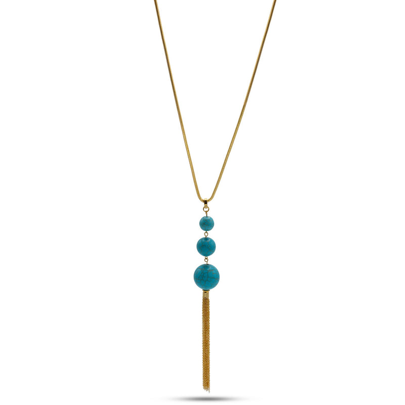 GOLD TURQUOISE LONG TASSEL NECKLACE
