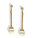Elegant Gold Chain Drop Earrings with Faux Pearl & Crystal Stud