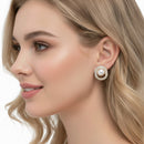 GOLD CRYSTAL AND CREAM PEARL OVAL STUD EARRINGS