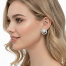 RHODIUM CRYSTAL AND CREAM PEARL OVAL STUD EARRINGS